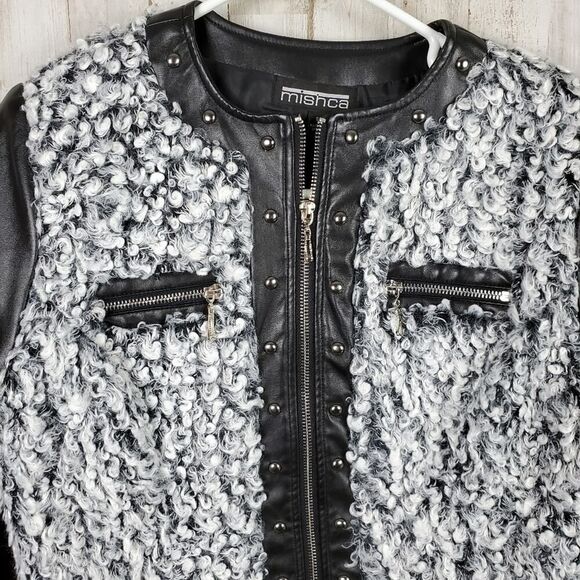 Mishca Vegan Leather Faux Fur Studded Jacket Size Small - Picture 4 of 12